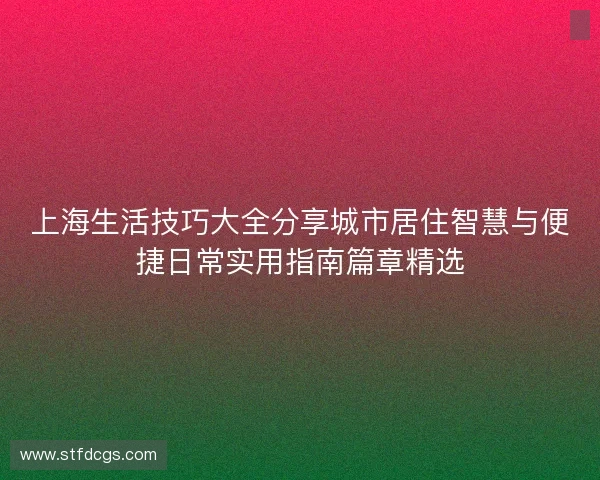 上海生活技巧大全分享城市居住智慧与便捷日常实用指南篇章精选
